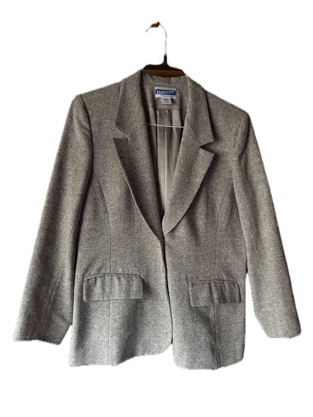 Vintage Pendleton Gray Wool Blazer Jacket Womens Size 12P Made in USA